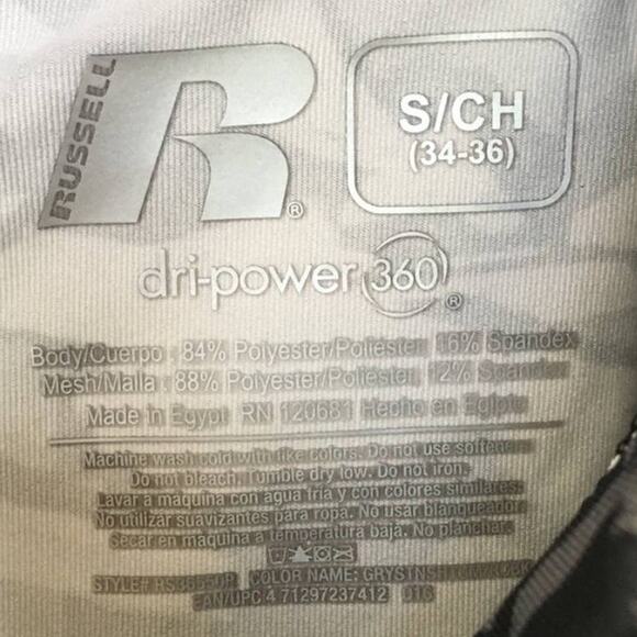 RUSSELL Dri Power Stretchy Camouflage Activewear Shirt in Gray & Black SZ S - Picture 7 of 9